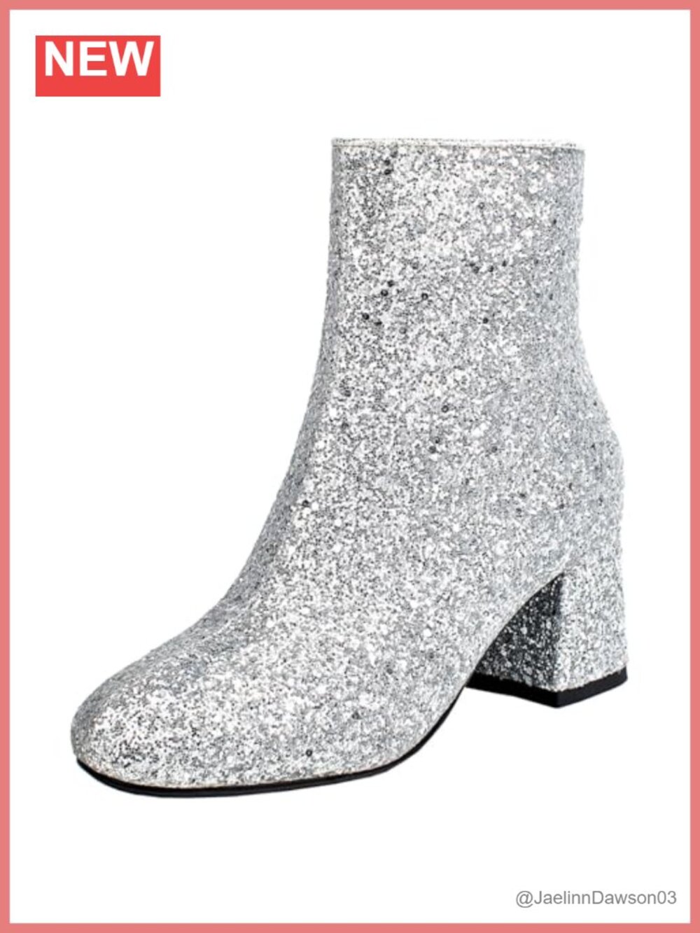 Sparkly Sequin Chunky Heel Ankle Booties with Side Zipper - 2.36 Heel